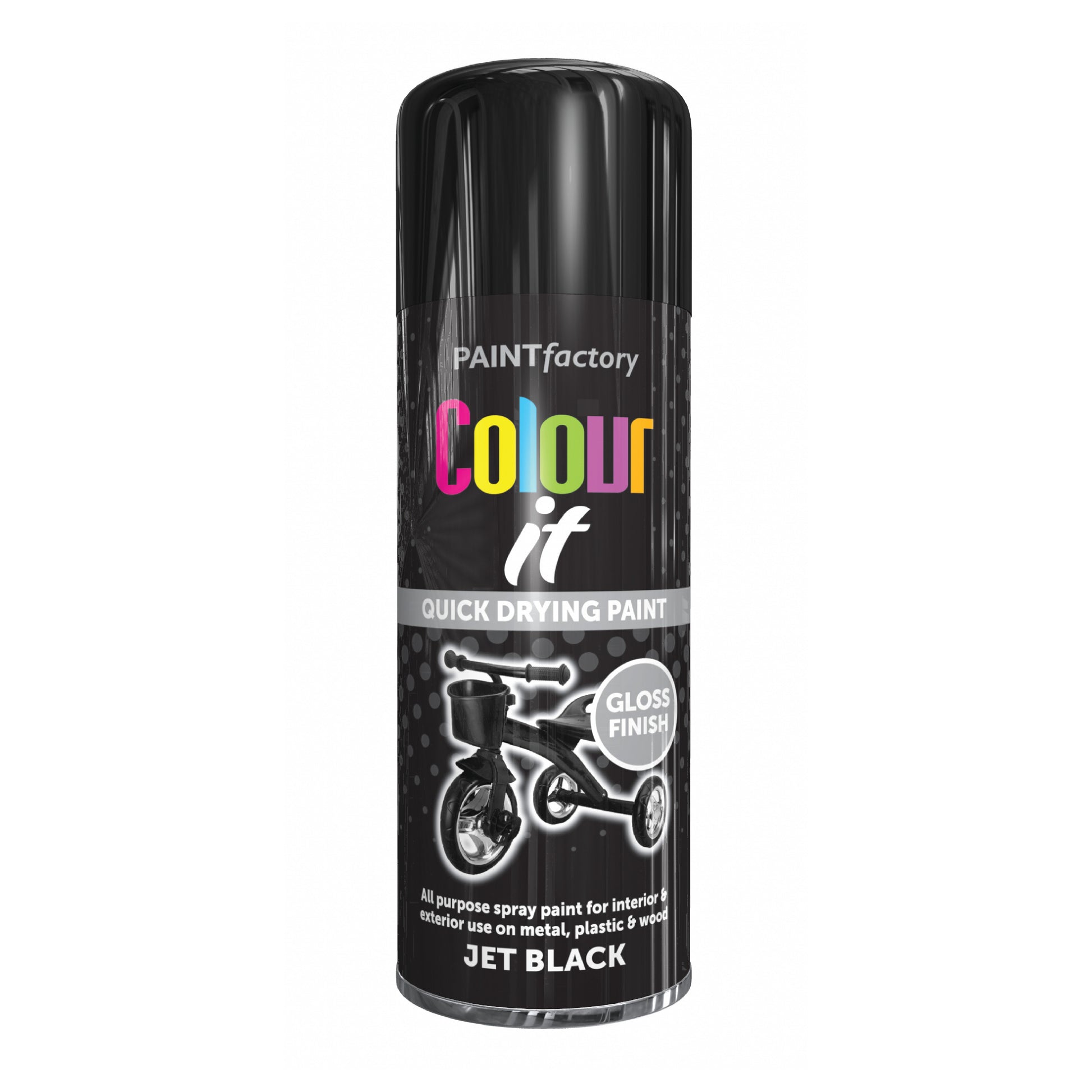 Paint Factory Colour It Jet Black Gloss Spray Paint 400ml quick drying aerosol paint can