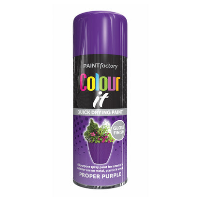 Paint Factory Colour It Proper Purple Gloss Spray Paint 400ml Quick Dry Aerosol Paint