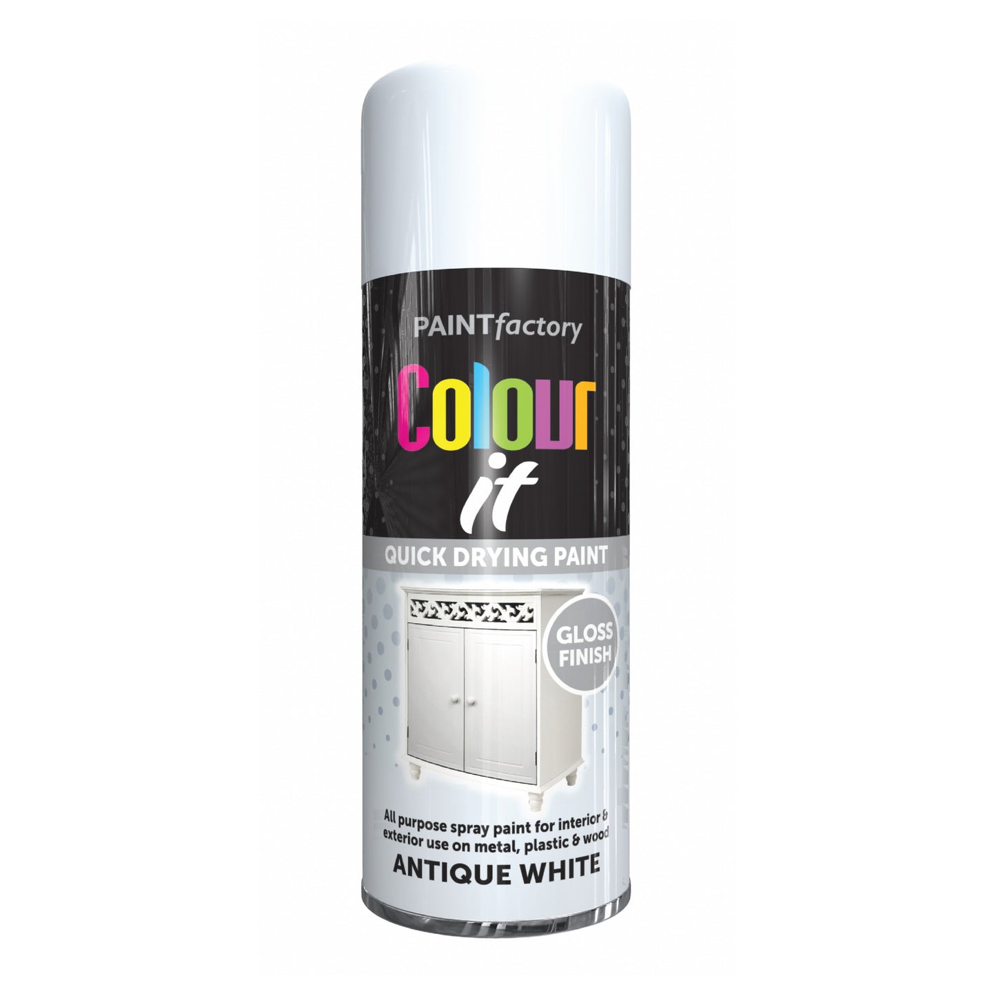 PF Colour It Spray Gloss Antique White 400ml aerosol spray paint can