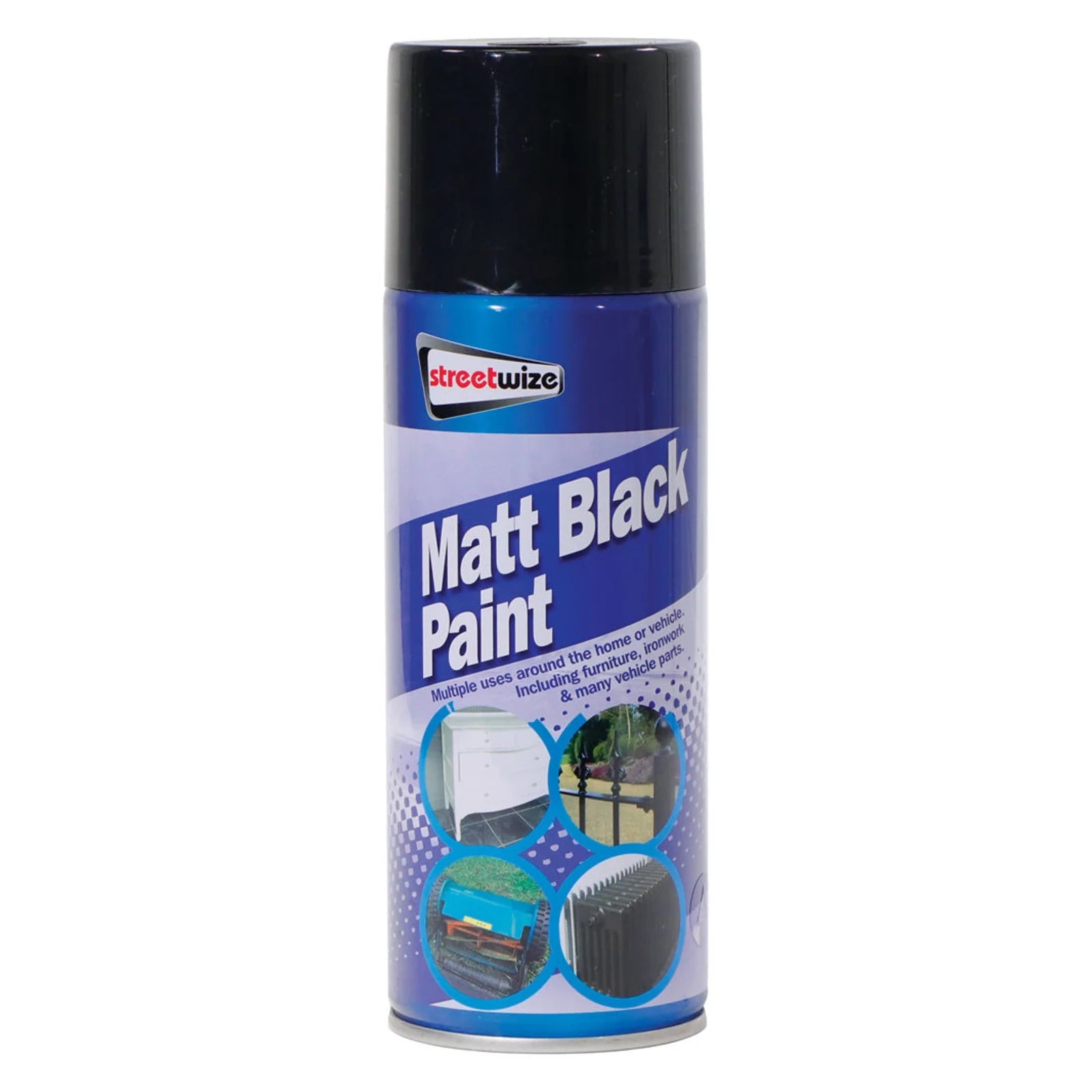 Streetwize Matt Black Spray Paint 400ml Quick Dry Multi Surface Aerosol Paint